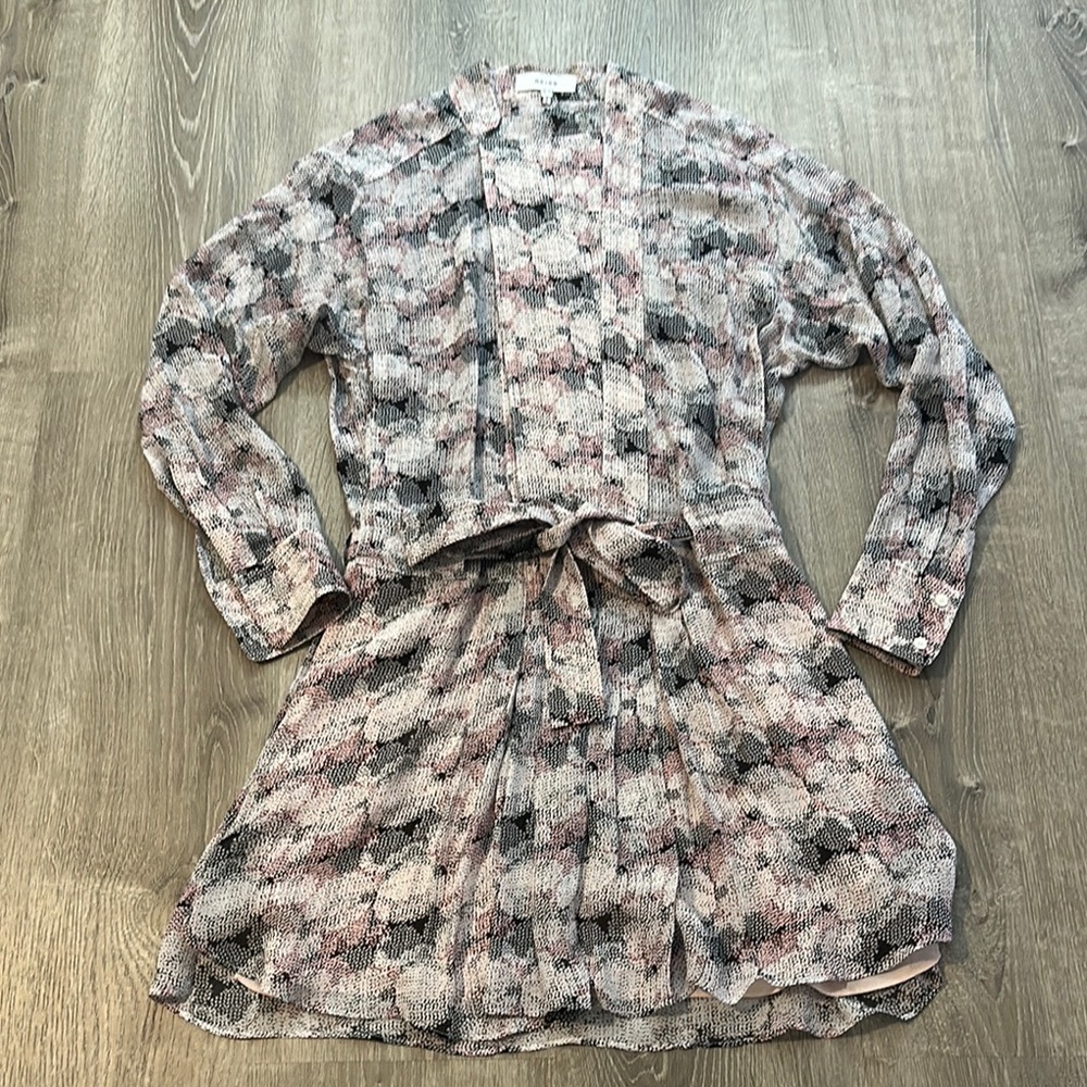 REISS Womens Sz 2 Alice Circle Printed Long Sleeve Shirt Belt Mini Casual‎ Dress - Picture 9 of 16
